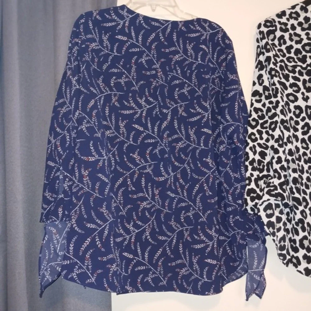 3 MICHAEL‎ KORS Tops Black Purple Paisley Animal Blouse Zip Long Sleeve Shirt M
